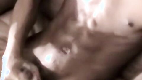 Young black amateur strokes his lubed up BBC and cums