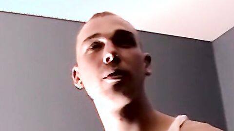 Young amateur jerks off his hairy cock and cums on camera