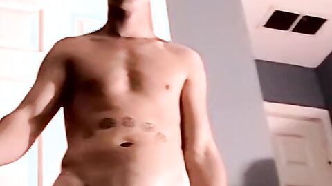 Young amateur jerks off his hairy cock and cums on camera