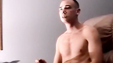 Young amateur jerks off his hairy cock and cums on camera