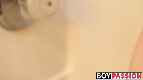 Hung twink Jason Valencia fucks pocket pussy in the shower