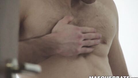 Handsome muscled jock Sam Cuthan jerks off his thick cock