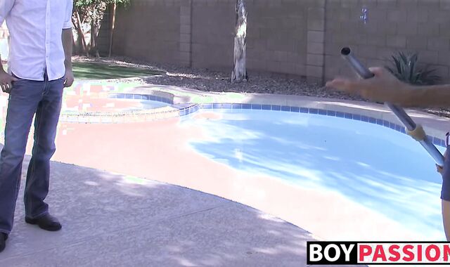 Tattooed twink drills horny pool boy after hot cock sucking