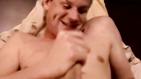 Blond amateur eagerly jacks off his solid cock and cums