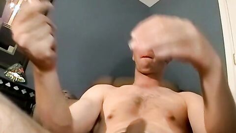 Handsome big dicked amateur cums while masturbating on cam