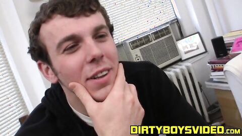 Hot amateur masturbating his rock hard cock after interview