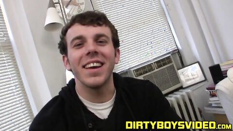 Hot amateur masturbating his rock hard cock after interview