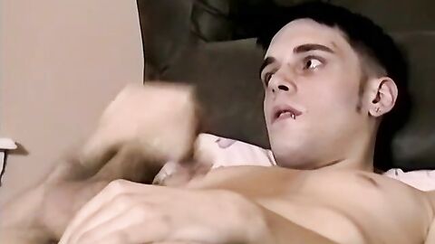 Skinny amateur with big hairy cock jerks off solo and cums