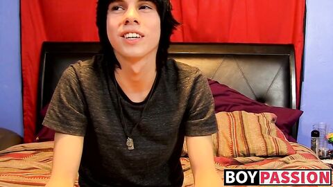 Young man tugs on his cock vigorously after kinky interview