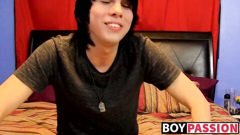 Young man tugs on his cock vigorously after kinky interview