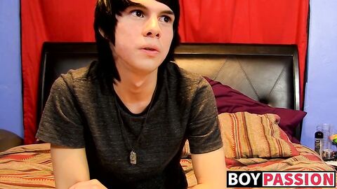 Young man tugs on his cock vigorously after kinky interview