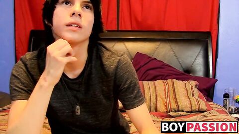 Young man tugs on his cock vigorously after kinky interview