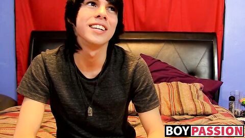 Young man tugs on his cock vigorously after kinky interview