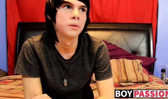 Young man tugs on his cock vigorously after kinky interview