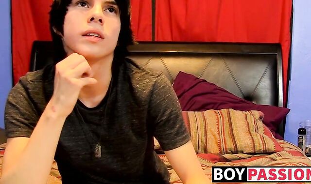 Young man tugs on his cock vigorously after kinky interview
