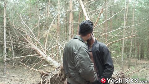 Black stud Kody McCree fist fucks submissive Japanese Yoshi Kawasaki outdoor