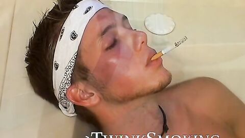 Gorgeous Christian Taylor stroking and smoking in the tub