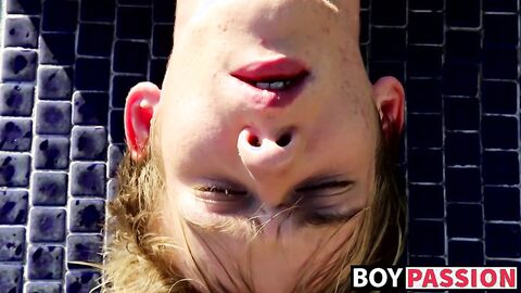Blond twinky goes for a swim and then strokes his cock