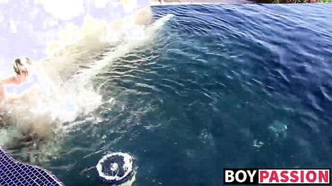 Blond twinky goes for a swim and then strokes his cock