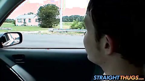 Horny Billy gets on the passenger seat and jerks his dick