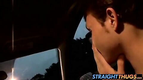 Horny Billy gets on the passenger seat and jerks his dick