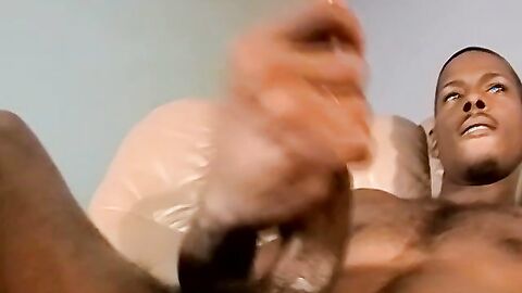 Black amateur thug masturbates his lubed BBC and cums solo