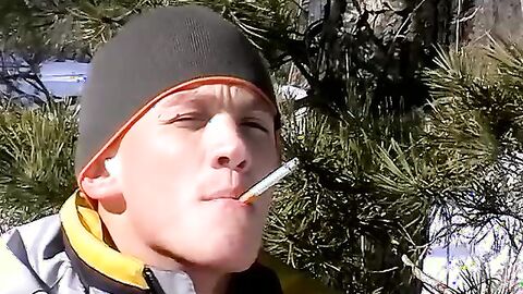 Uncut cock stroking and chainsmokin in the snow by lustful Roma