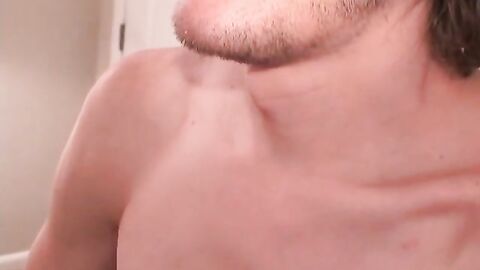 Skinny athletic amateur is jerking off his cock on camera