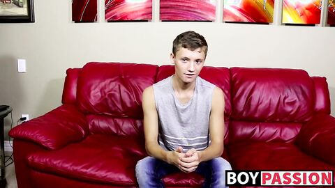 Twink pulls on his big fat dong right after the interview