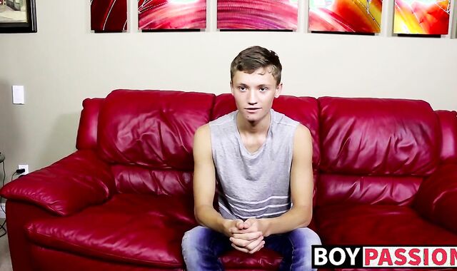 Twink pulls on his big fat dong right after the interview