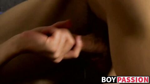 Young buddies stroking cocks until shooting a load of jizz