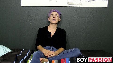 Cute twink toys with his big fat dong and moans for us too