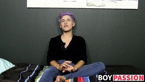 Cute twink toys with his big fat dong and moans for us too