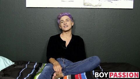 Cute twink toys with his big fat dong and moans for us too