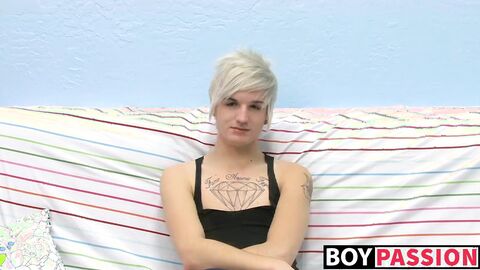Tattooed smooth teen Austin moans during hot masturbation