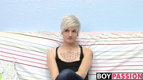 Tattooed smooth teen Austin moans during hot masturbation