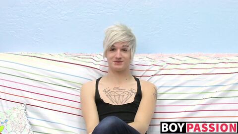 Tattooed smooth teen Austin moans during hot masturbation