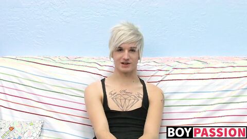 Tattooed smooth teen Austin moans during hot masturbation