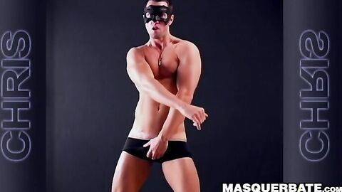 Handsome muscular guy Chris does striptease while jerking