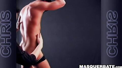 Handsome muscular guy Chris does striptease while jerking