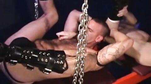 Four guys going at it full blast demolishing, groaning, deep fisting, stretching, the