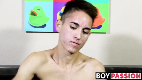 Young guy interviewed before he starts stroking on his rod