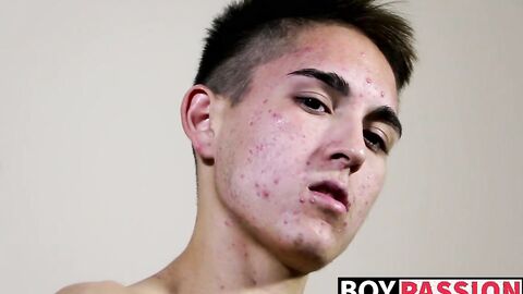Young guy interviewed before he starts stroking on his rod