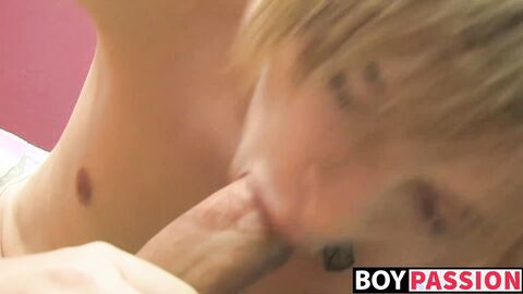 Skinny twink fed cum after riding big throbbing cock hard