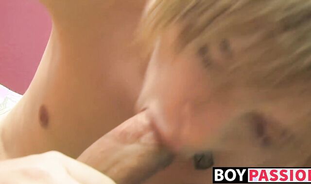 Skinny twink fed cum after riding big throbbing cock hard