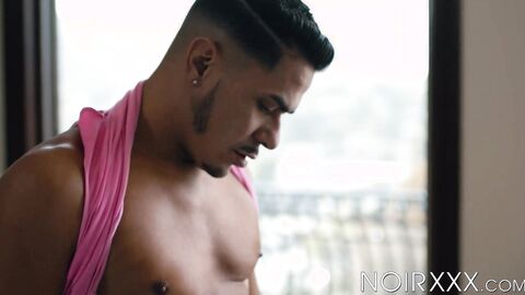 Sizzling hot Cesar Xes covered my dark face with his sticky white cum