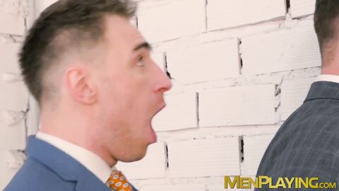 Hardcore businessmen hammer ass after throat fucking