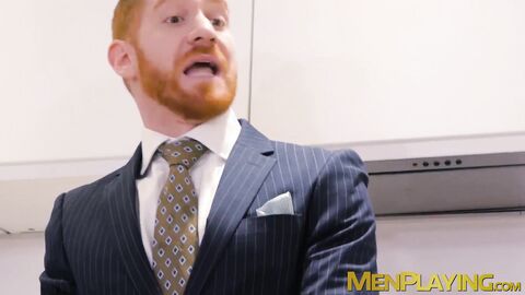 Executives enjoy sloppy blowjob before a rough analfucking