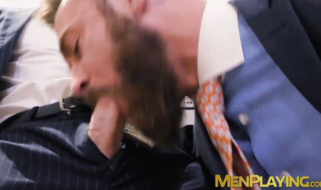 Executives enjoy sloppy blowjob before a rough analfucking