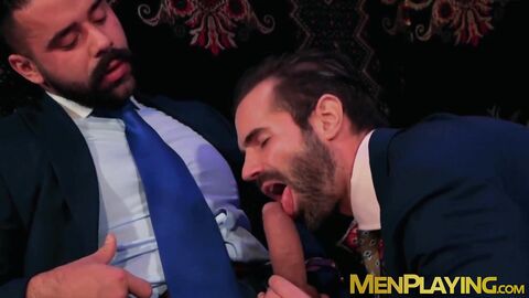 Classy executives enjoy sloppy oral sex after playing cards